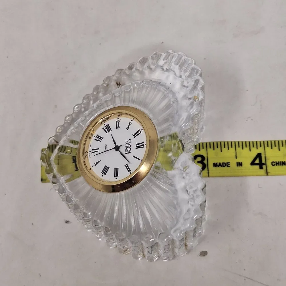Vintage Godinger Lead Crystal Legends Heart Shaped Desk Clock Gold Bezel Decor